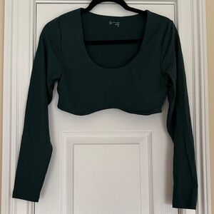 aerie Dark Teal Long Sleeve Cropped Scoop Neck Top